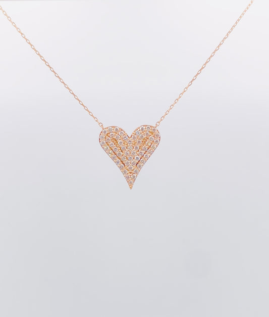 14K 1.15CT Rose Gold pave diamond heart pendant.