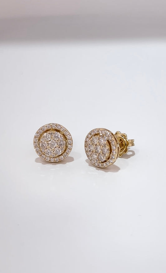14k yellow Diamond Halo cluster earrings 0.97CT